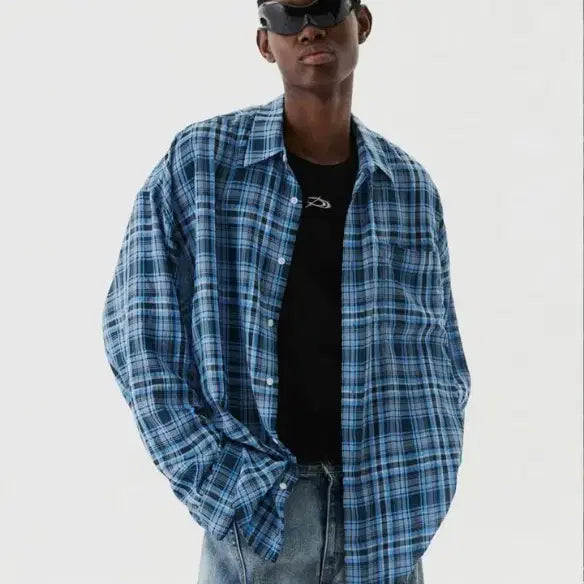 [BUNJANG] DNSr Oversized Blue Check Shirt / dnsr 디엔에스알 오버사이즈 체크 블루 셔츠