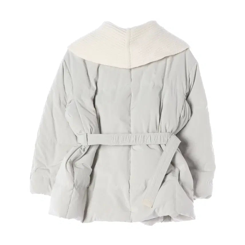 [BUNJANG] SJSJ 21FW Belted Detachable Knit Collar Goose Down Short Padding / 에스제이에스제이 21FW 벨티드 디테쳐블 니트 카라 구스 다운 숏 패딩