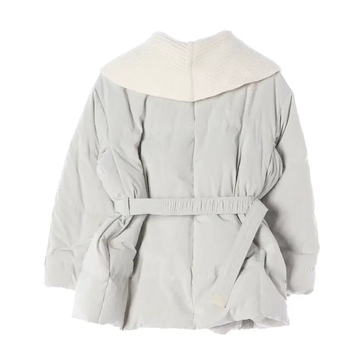[BUNJANG] SJSJ 21FW Belted Detachable Knit Collar Goose Down Short Padding / 에스제이에스제이 21FW 벨티드 디테쳐블 니트 카라 구스 다운 숏 패딩