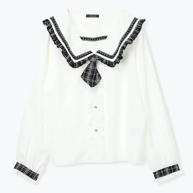 [BUNJANG] NOEMIE Check Frill Mini Sailor Blouse / 노에미 NOEMIE 체크 프릴 미니 넥타이 세일러 블라우스