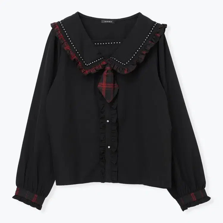 [BUNJANG] NOEMIE Check Frill Mini Sailor Blouse / 노에미 NOEMIE 체크 프릴 미니 넥타이 세일러 블라우스
