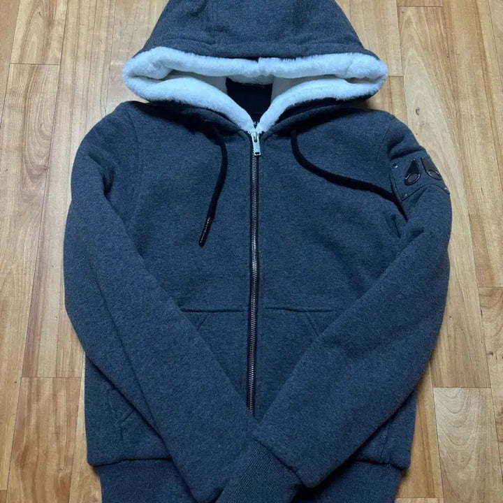 [BUNJANG] Moose Knuckles Gray Hooded Zip-Up Jacket / 무스너클 후드 집업 그레이 퍼 안감
