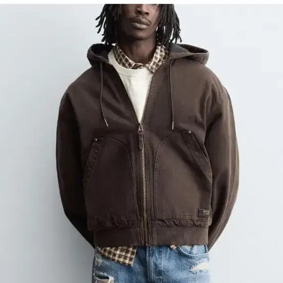 [BUNJANG] ZARA Brown Hooded Jacket / 자라 브라운 후드 집업 자켓 6987/350