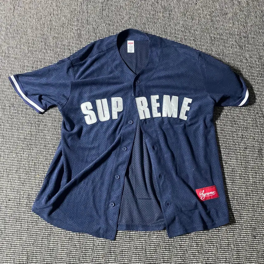 [BUNJANG] Supreme Ultrasuede Mesh Baseball Jersey Navy (M) / 슈프림 울트라스웨이드 메쉬 베이스볼 저지 네이비 - 24SS (M)