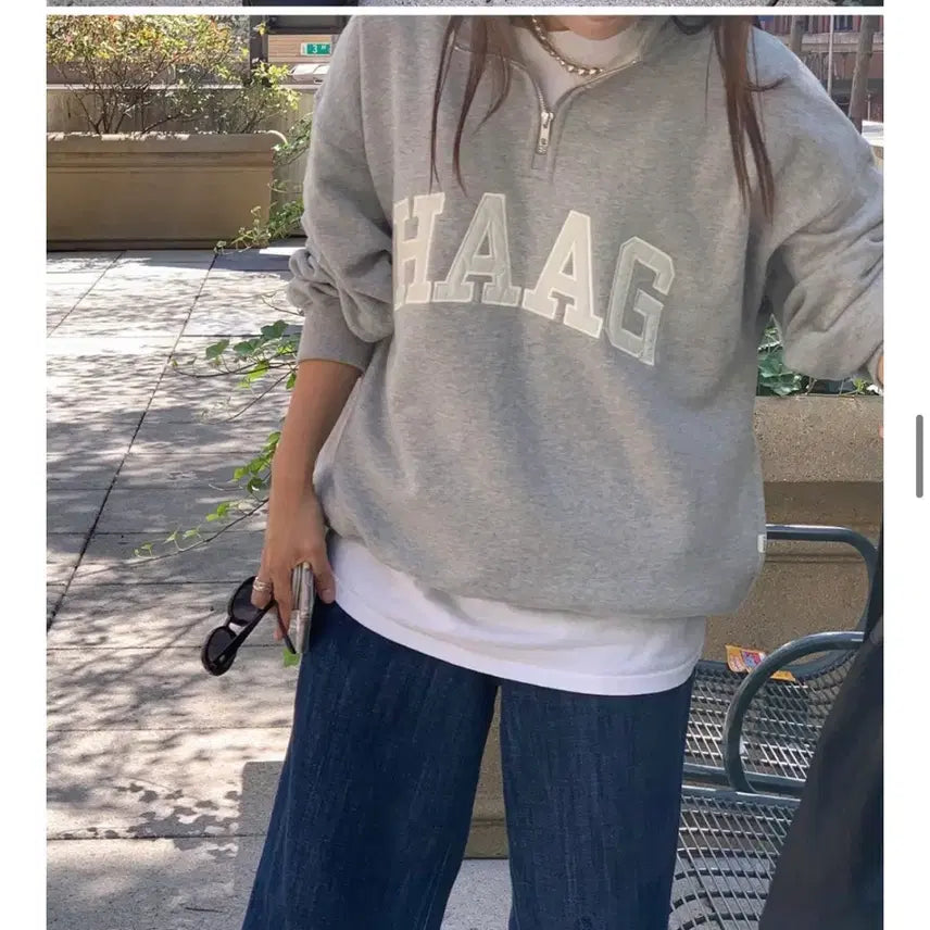 [BUNJANG] Haag Gray Logo Half Zip-Up / Haag 헤이그 회색 그레이 로고 하프 집업 반집업