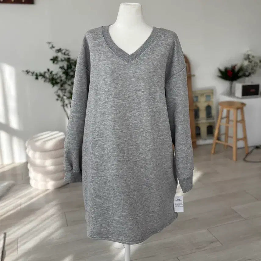 [BUNJANG] V-neck Mini Fleece Dress / 맨투맨 브이넥 기모 미니원피스