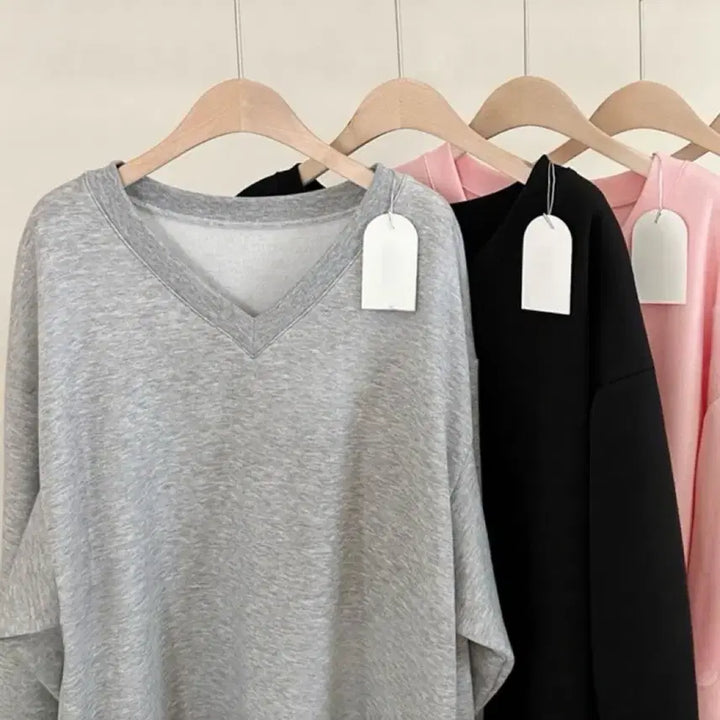 [BUNJANG] V-neck Mini Fleece Dress / 맨투맨 브이넥 기모 미니원피스