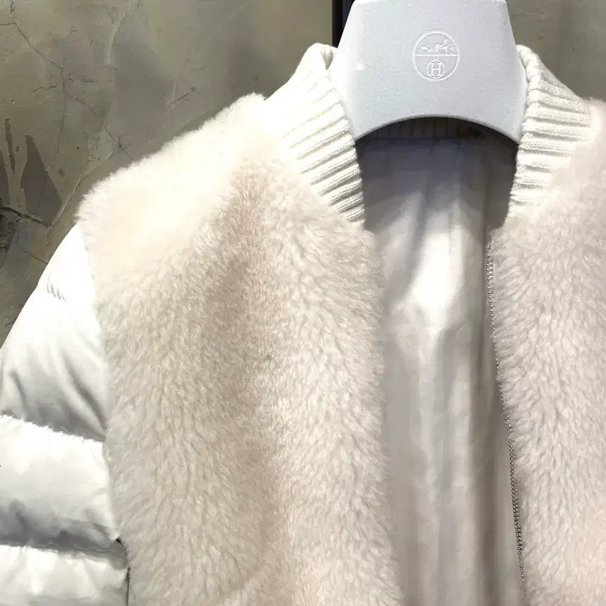 [BUNJANG] Fur 55 White Goose Down Short Jacket / Fur 55 화이트 구스다운 양털 숏 점퍼