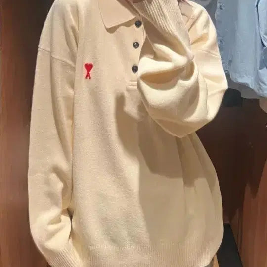 [BUNJANG] BTS Official Wool Collar Knit Sweater Cream/Gray / 아미 정품 울 카라 니트 공용 새상품 크림/그레이 S, L