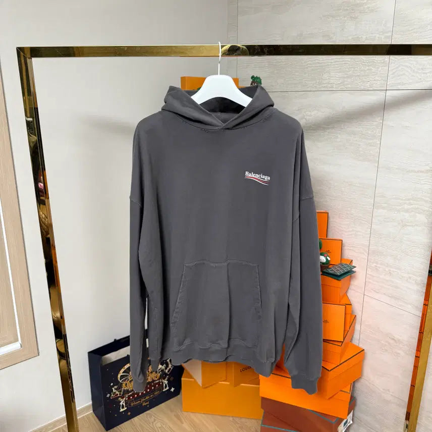[BUNJANG] Balenciaga Political Wave Logo Hoodie / [XS,라지핏]발렌시아가 폴리티컬 데미지 웨이브로고 후드티