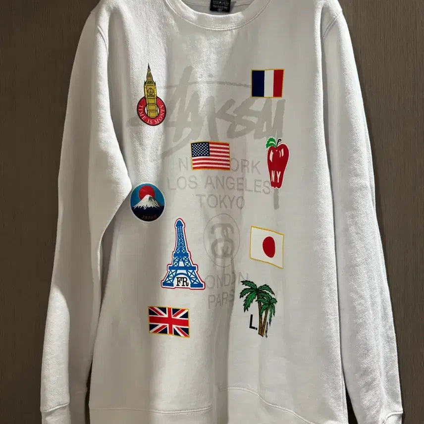 [BUNJANG] Stussy White Patch/Wappen Printed Sweatshirt / 스투시(STUSSY) 화이트 맨투맨 패치/와펜 프린팅 상태좋음
