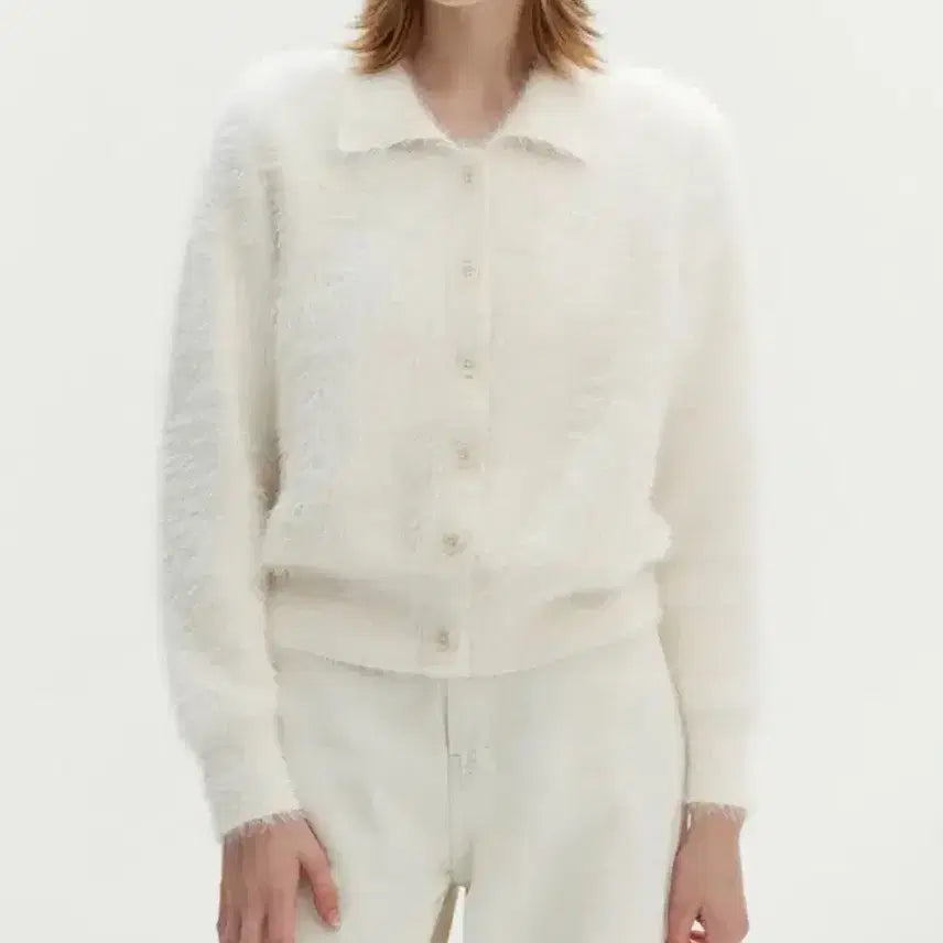 [BUNJANG] Mongdol Ivory Angora Cardigan / 몽돌 헤어리 앙고라 카라 가디건