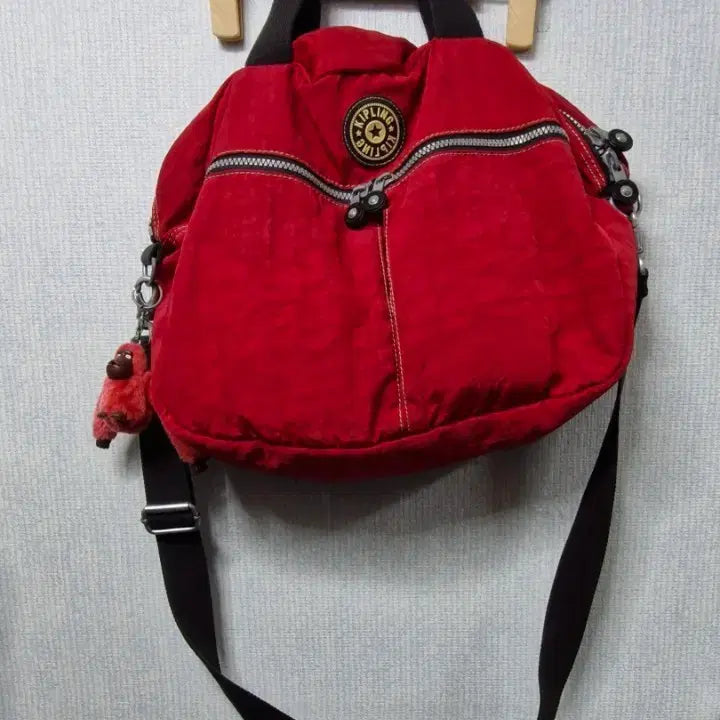 [BUNJANG] Kipling Tote Bag + Keyring / 키플링 레드 토트백 + 키링