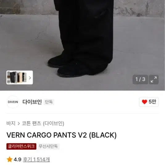 [BUNJANG] Dive in Bern Cargo Pants v1 Black / (2)다이브인 베른카고팬츠v1 블랙 무민서 콜라보X
