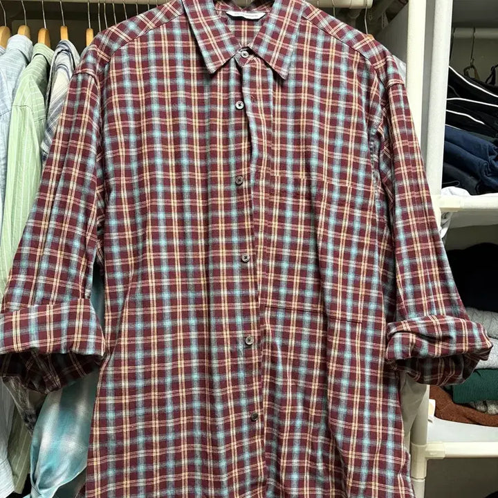 [BUNJANG] MIM the Wardrobe Makers Cotton Check Shirt Burgundy / 밈더워드로브 메이커스 코튼 체크셔츠 버건디 1사이즈