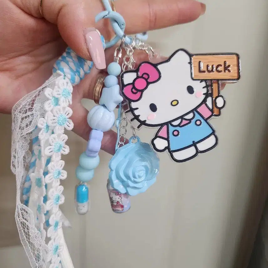 [BUNJANG] Handmade Pastel Blue Kitty Mirror Keyring / 파스텔 블루 키티 거울 키링(핸드 메이드)