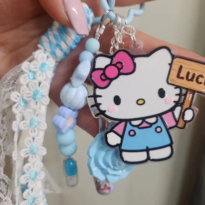 [BUNJANG] Handmade Pastel Blue Kitty Mirror Keyring / 파스텔 블루 키티 거울 키링(핸드 메이드)
