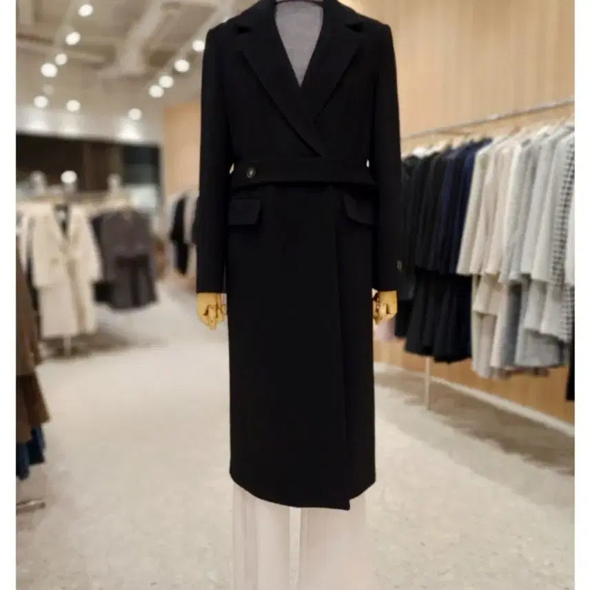 [BUNJANG] Line Wool Cashmere Long Coat (Black, Size 55) / 한번착용) 라인 울 롱코트(블랙, 55) 울 90% 캐시미어 10%