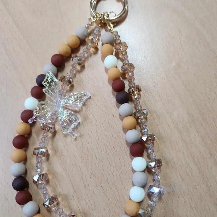 [BUNJANG] Handmade Crystal Butterfly Bead Phone Charm / 나비 비즈 크리스탈 키링 핸드폰 고리(핸드메이드)