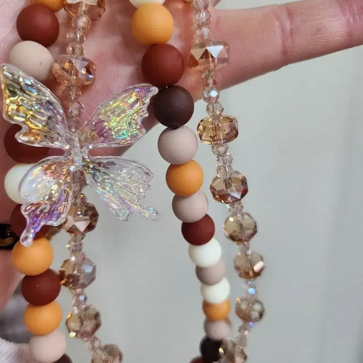 [BUNJANG] Handmade Crystal Butterfly Bead Phone Charm / 나비 비즈 크리스탈 키링 핸드폰 고리(핸드메이드)