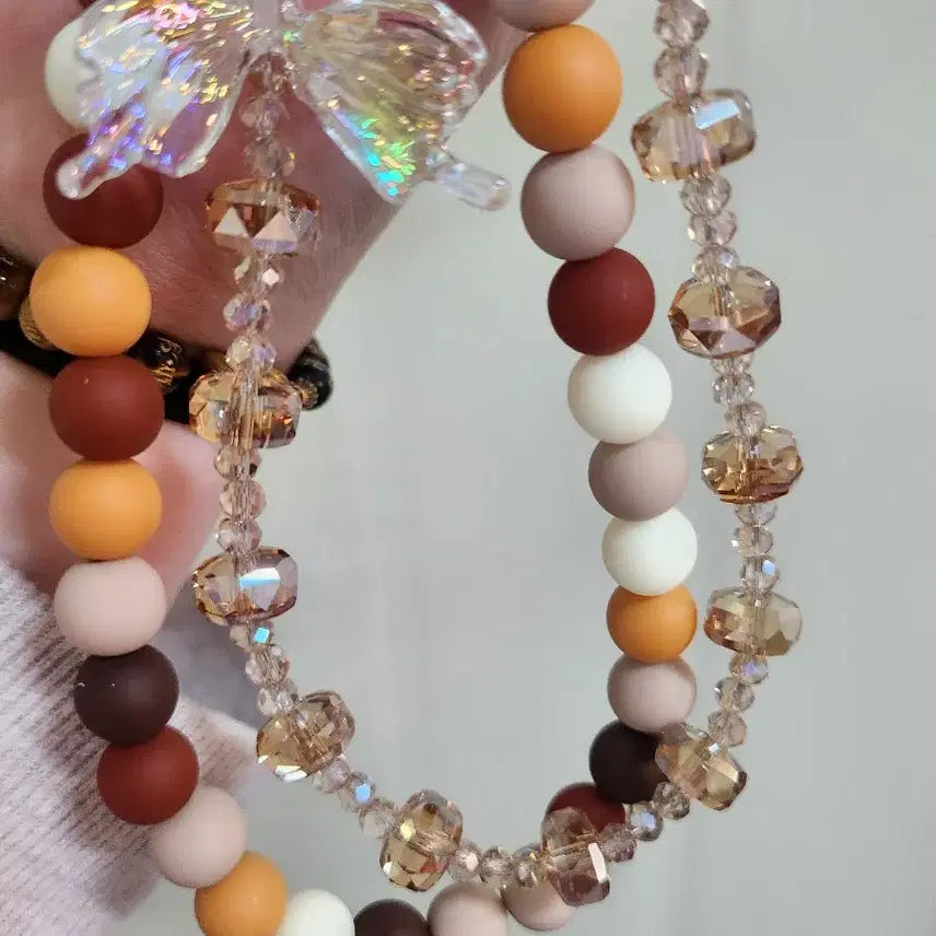 [BUNJANG] Handmade Crystal Butterfly Bead Phone Charm / 나비 비즈 크리스탈 키링 핸드폰 고리(핸드메이드)