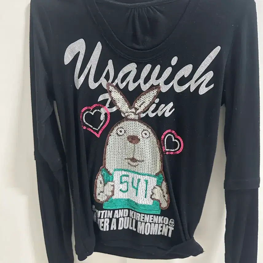 [BUNJANG] Black Rabbit Graphic Long Sleeve T-shirt / 긴팔