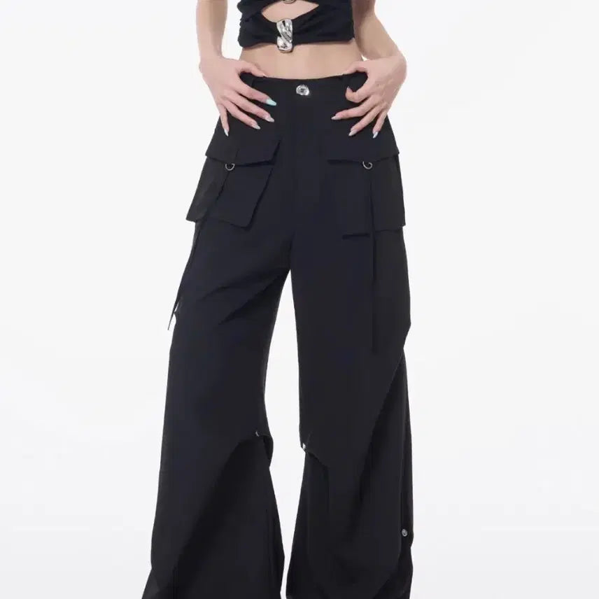 [BUNJANG] Black Wide Cargo Pants / 블랙 와이드 카고 팬츠 슬렉
