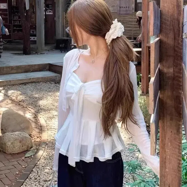 [BUNJANG] Mori Girl White Cami &amp; Cardigan Set / [*SALE*] 모리걸 여리여리 화이트 나시 &amp; 가디건 코디 세트