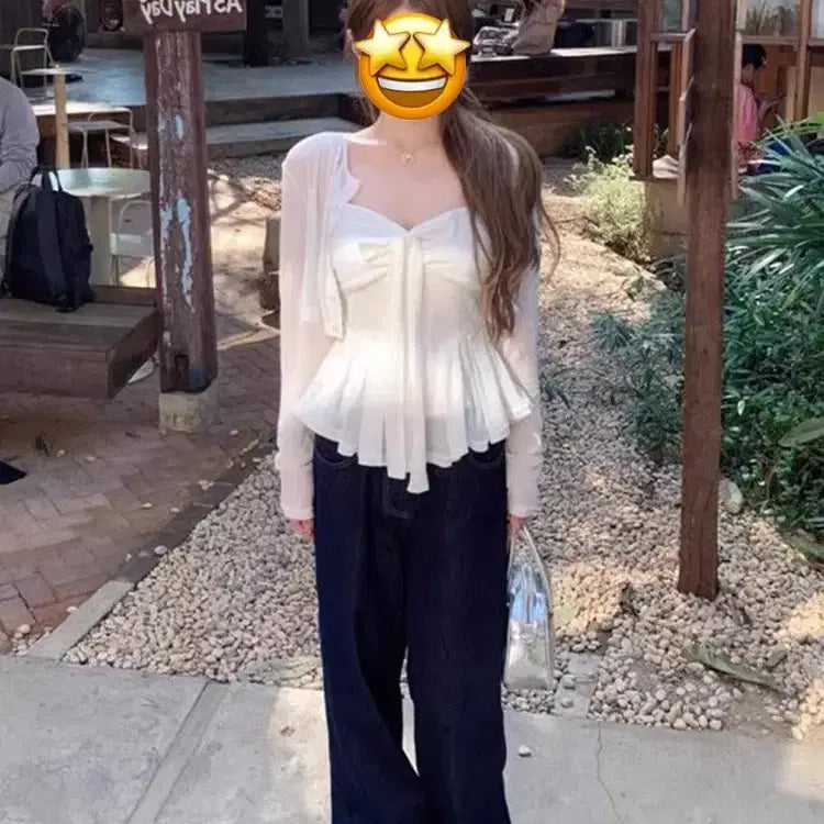 [BUNJANG] Mori Girl White Cami &amp; Cardigan Set / [*SALE*] 모리걸 여리여리 화이트 나시 &amp; 가디건 코디 세트