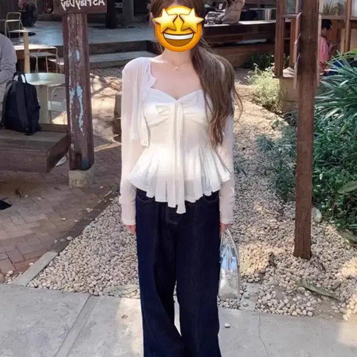 [BUNJANG] Mori Girl White Cami &amp; Cardigan Set / [*SALE*] 모리걸 여리여리 화이트 나시 &amp; 가디건 코디 세트
