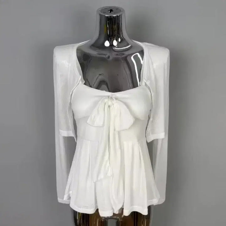 [BUNJANG] Mori Girl White Cami &amp; Cardigan Set / [*SALE*] 모리걸 여리여리 화이트 나시 &amp; 가디건 코디 세트