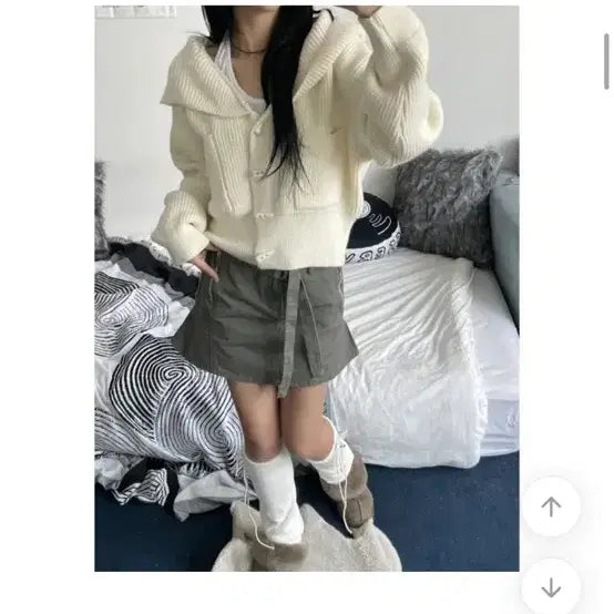 [BUNJANG] Kitsch Wool Duffle Hood Knit Cardigan Ivory / 키치 울 더플 후드 니트 가디건 아이보리