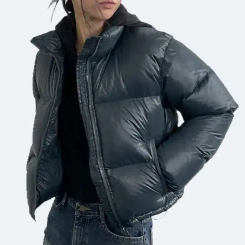 [BUNJANG] Blackup Duck Down Crop Padded Jacket (Blue Green) / 덕다운 크롭패딩 블루그린 (블랙업)