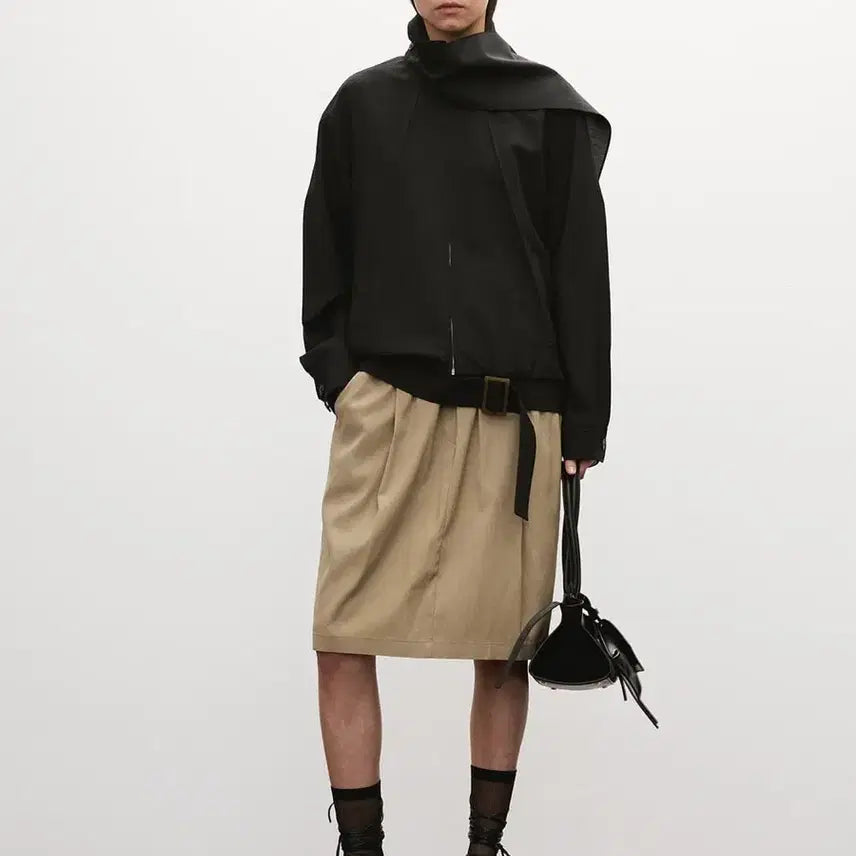 [BUNJANG] RECTO Scarf Detail Harrington Jumper Black / 렉토 RECTO 스카프 디테일 헤링턴 점퍼 블랙 (새상품)