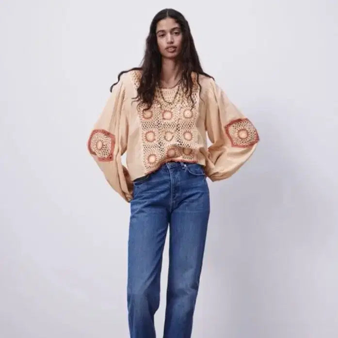 [BUNJANG] Zara S Crocheted Blouse / 자라 택있는 새상품 크로셰 블라우스, 에스닉 블라우스 s사이즈