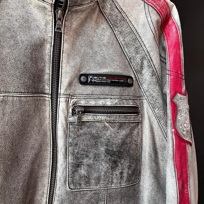 [BUNJANG] FUBU 2004 Leather Jacket / FUBU 2004 산양가죽 더티워싱 Y2K 레더자켓