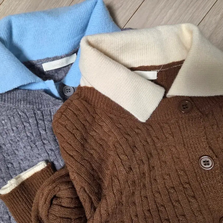 [BUNJANG] Attrangs Moldito Color Block Layered Cable Knit Cardigan / 아뜨랑스 새제품. 몰디토 카라 배색 레이어드 케이블니트 가디건