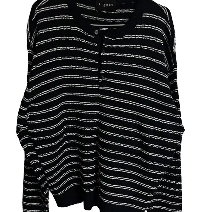 [BUNJANG] Poker Face Cable Stripe Henley Neck Knit / [포커페이스 케이블 스트라이프 헨리넥 니트] 50 size