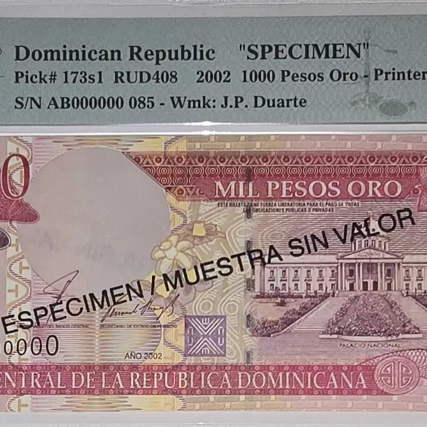 [BUNJANG] Dominican Republic 2002 1000 Pesos Specimen Banknote / 도미니카 공화극 2002년 PMG67 epq   1천 폐소 견본권