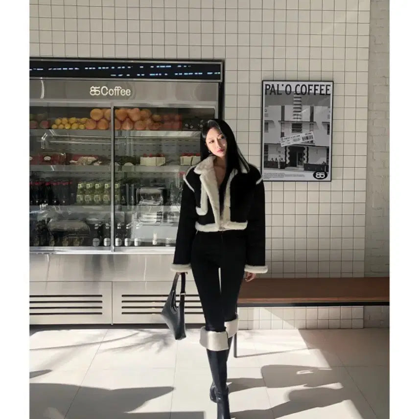 [BUNJANG] S-Nine Fur Trimmed Suede Soft Color Block Mouton / 원가 12만 에스나인 퍼트리밍 스웨이드 소프트 배색 무스탕