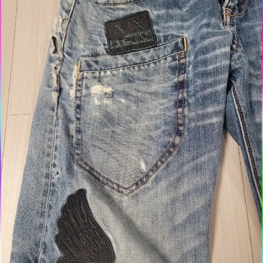 [BUNJANG] Armani Exchange AX Distressed Denim Jeans / 아르마니 익스체인지AX소재 빈티지 워시드 데님 팬츠 찢청패치 포인트