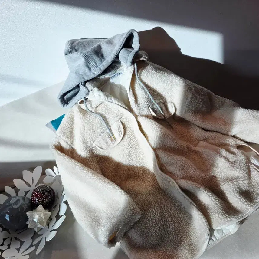[BUNJANG] Ivory Sherpa Lined Hooded Zip-up Jacket / 아이보리 뽀글이 후드집업