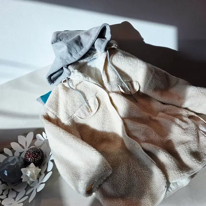 [BUNJANG] Ivory Sherpa Lined Hooded Zip-up Jacket / 아이보리 뽀글이 후드집업