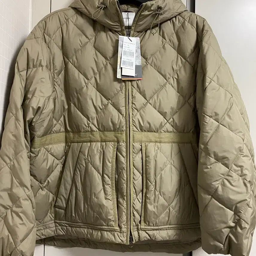 [BUNJANG] Customellow Quilt Goose Down Puffer Jacket / 새상품 코오롱 커스텀멜로우 퀼트 후드 구스패딩 오버핏 100 카키