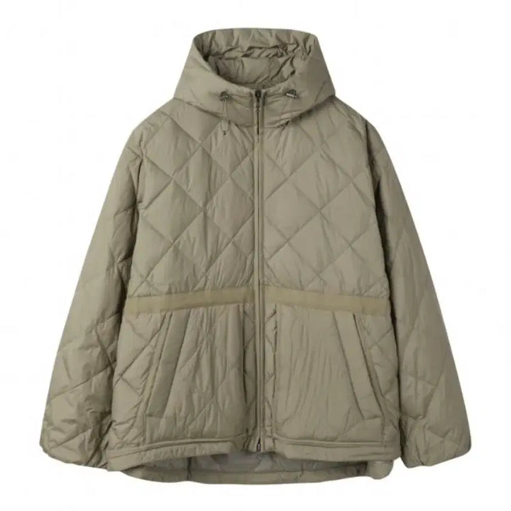 [BUNJANG] Customellow Quilt Goose Down Puffer Jacket / 새상품 코오롱 커스텀멜로우 퀼트 후드 구스패딩 오버핏 100 카키
