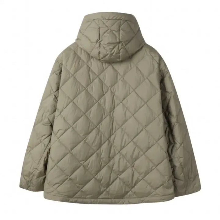 [BUNJANG] Customellow Quilt Goose Down Puffer Jacket / 새상품 코오롱 커스텀멜로우 퀼트 후드 구스패딩 오버핏 100 카키