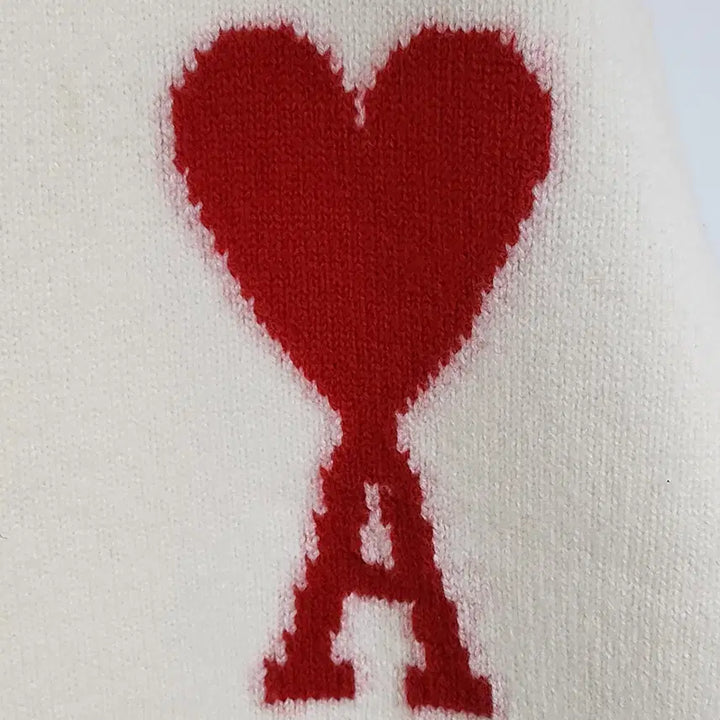 [BUNJANG] AMI White Big Heart Intarsia Wool Cardigan / [M] 아미 화이트 빅하트 인타르시아 울 가디건 BFUKC002 018