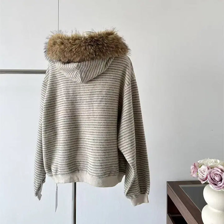 [BUNJANG] Hooded Fur Zip-up Jacket / 단가라 털후드집업 여자 후드 퍼후드 기모 집업