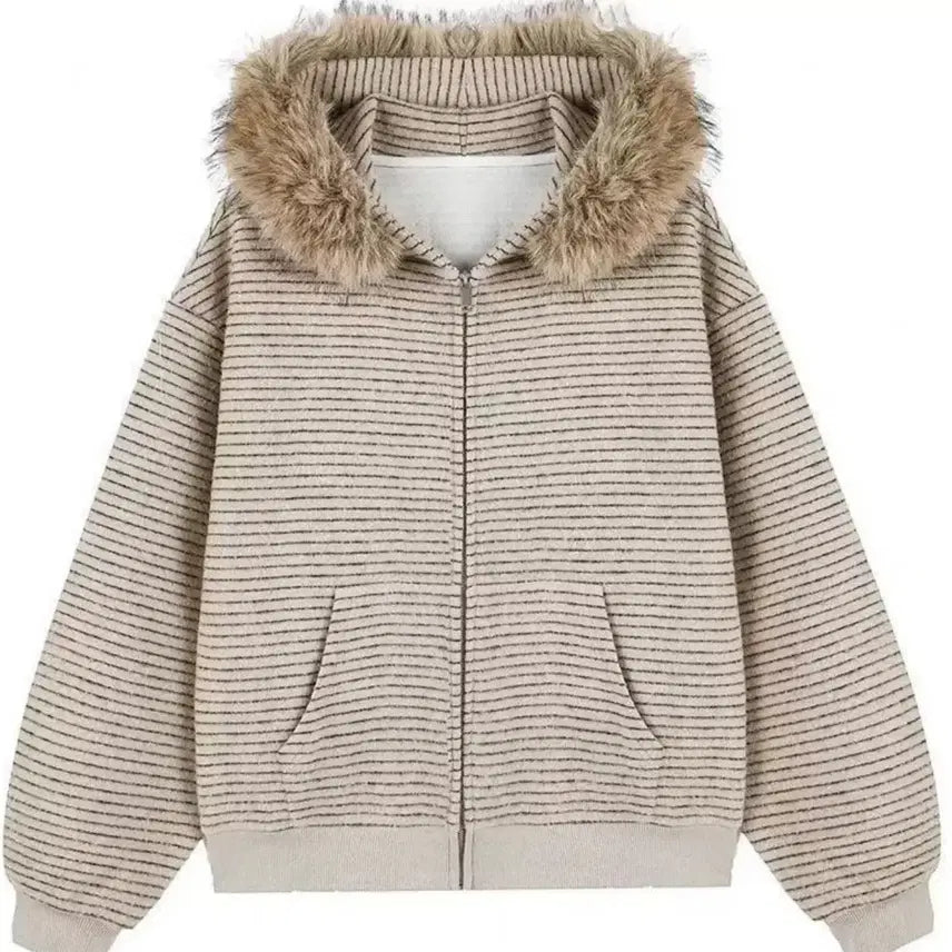 [BUNJANG] Hooded Fur Zip-up Jacket / 단가라 털후드집업 여자 후드 퍼후드 기모 집업