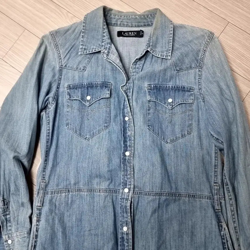 [BUNJANG] Ralph Lauren Denim Chambray Long Shirt Dress / 랄프로렌 데님 샴브레이 롱 셔츠 원피스(실측)